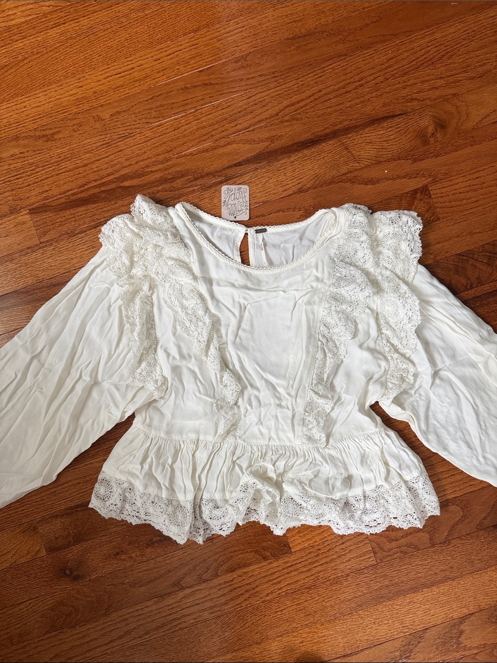 Free People Ivory Lace-Trimmed Ruffle Blouse